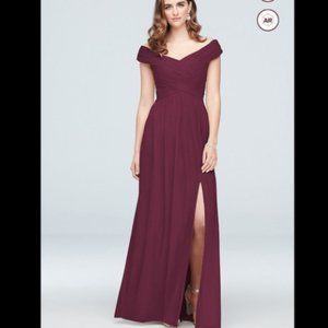 Crisscross off the shoulder mesh dress - Wine